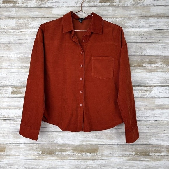 Forever 21 Womens Shirt Top Medium Cropped Corduroy Rustic Orange Oversized - Picture 1 of 11